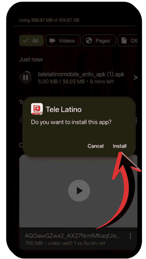 Paso 3 mostrando cómo habilitar la instalación desde orígenes desconocidos para Tele Latino APK en Android