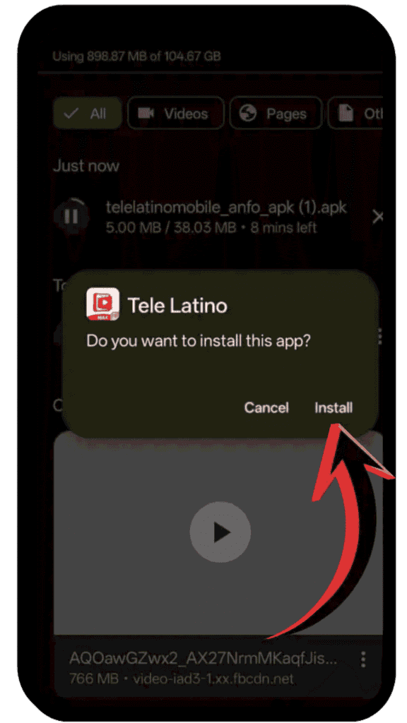 Paso 3 mostrando cómo habilitar la instalación desde orígenes desconocidos para Tele Latino APK en Android